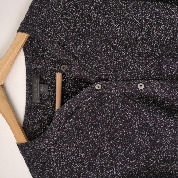 Saks Fifth Avenue Italian Wool Gold Metallic Details Black Knit Cardigan Holiday - Picture 3 of 7